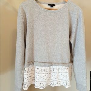 J. Crew Gray Sweatshirt with White Lace Detail